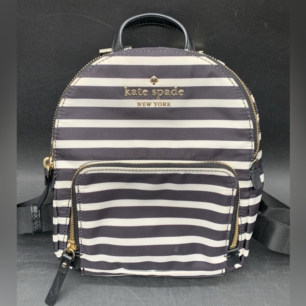 Kate Spade Black and White Striped Backpack in Lightweight nylon